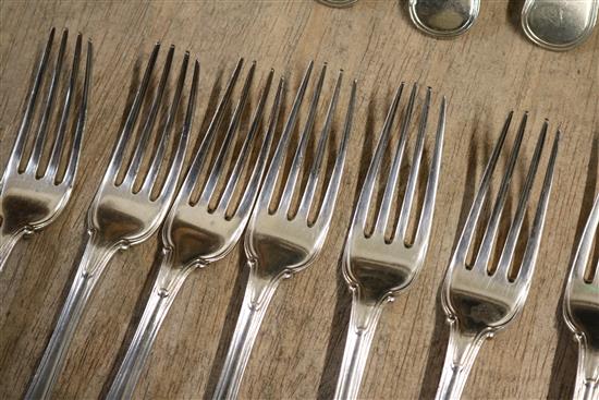 A part canteen of 19th century and later Old English thread pattern cutlery comprising sixty one items